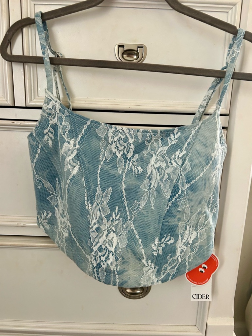 Cider Light Blue Lace Overlay Cami